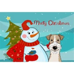 Snowman With Wire Haired Fox Terrier Fabric Placemat