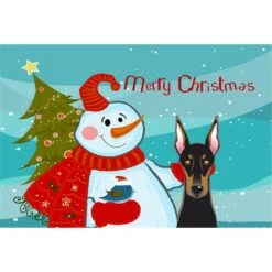 Snowman With Doberman Fabric Placemat
