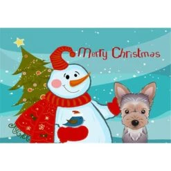 Snowman With Yorkie Puppy Fabric Placemat