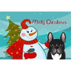 Snowman With French Bulldog Fabric Placemat