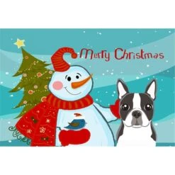 Snowman With Boston Terrier Fabric Placemat