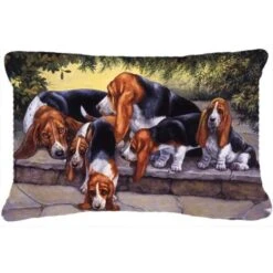 Carolines Treasures BDBA0276PW1216 Basset Hound Puppies; Momma & Daddy Fabric Decorative Pillow