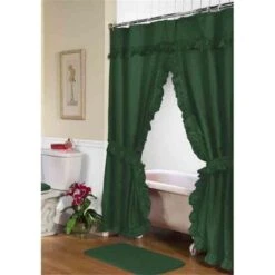 Carnation Home Fashions FSCD-L-27 34 X 54 In. Lauren Double Swag Shower Curtain; Evergreen