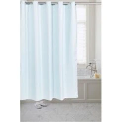 SCPRE-WAF-49 Pre Hooked Waffle Weave Fabric Shower Curtain, Spa Blue