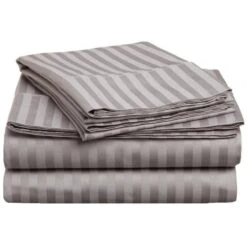 300 Twin Sheet Set- Egyptian Cotton Stripe - Grey