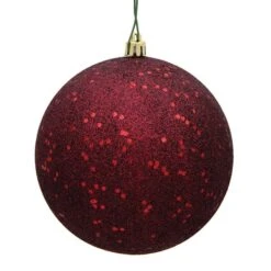 10 In. Burgundy Sequin Drilled Cap Christmas Ornament Ball
