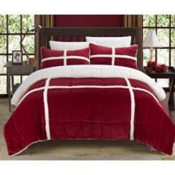 Cindy Mink Sherpa Lined Comforter Set - Red - King - 3 Piece, 3PK