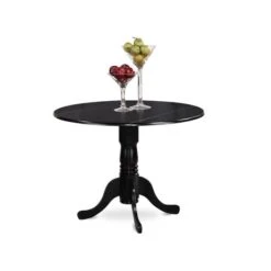 East West Furniture DLT-BLK-TP Dublin Dinette Round Table With Two 9 In Drop-Leaves