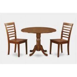 3PC Kitchen Round Table With 2 Drop Leaves And 2 Ladder-back Chairs With Wood Seat