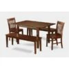 5Pc Picasso Dining Table With 2 Norfolk Wood Seat Chairs And 2 51-in Long Benches