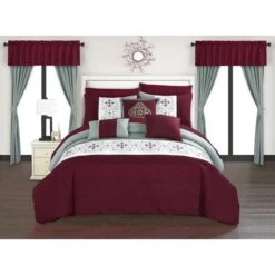 Renard Comforter Set, Burgundy - Queen - 20 Piece, 20PK