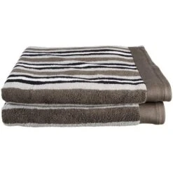Superior ST BTOWEL CL Superior Collection Luxurious Stripes 100% Cotton 2-Piece Bath Towel Set-Charcoal