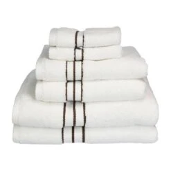 Superior 900GSM-H 6PC SET CH 900 Gsm Egyptian Cotton Towel Set - White With Chocolate Border; 6 Pieces
