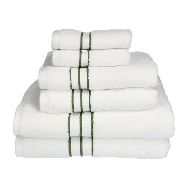 Superior 900GSM-H 6PC SET FG 900 Gsm Egyptian Cotton Towel Set - White With Forest Green Border; 6 Pieces 1 Superior 900GSM-H 6PC SET FG 900 Gsm Egyptian Cotton Towel Set - White With Forest Green Border; 6 Pieces