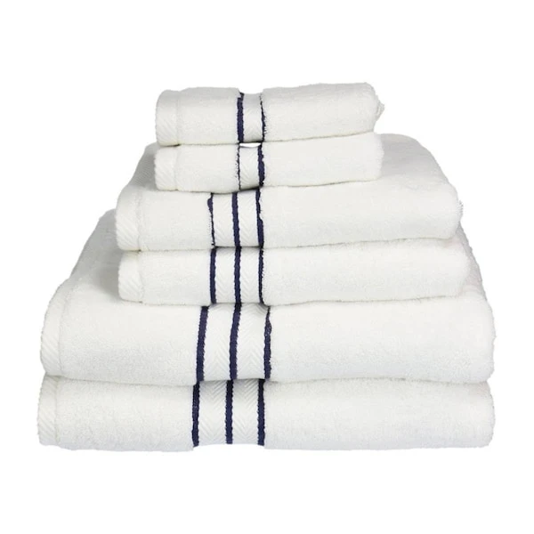 Superior 900GSM-H 6PC SET NB 900 Gsm Egyptian Cotton Towel Set - White With Navy Blue Border; 6 Pieces 1 Superior 900GSM-H 6PC SET NB 900 Gsm Egyptian Cotton Towel Set - White With Navy Blue Border; 6 Pieces