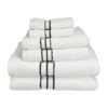 Superior 900GSM-H 6PC SET TL 900 Gsm Egyptian Cotton Towel Set - White With Teal Border; 6 Pieces