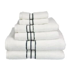 Superior 900GSM-H 6PC SET TL 900 Gsm Egyptian Cotton Towel Set - White With Teal Border; 6 Pieces
