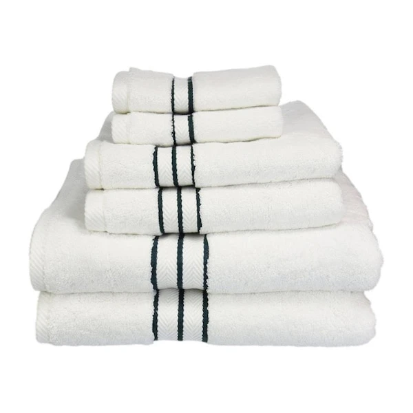 Superior 900GSM-H 6PC SET TL 900 Gsm Egyptian Cotton Towel Set - White With Teal Border; 6 Pieces 1 Superior 900GSM-H 6PC SET TL 900 Gsm Egyptian Cotton Towel Set - White With Teal Border; 6 Pieces
