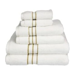 Superior 900GSM-H 6PC SET TO 900 Gsm Egyptian Cotton Towel Set - White With Toast Border; 6 Pieces