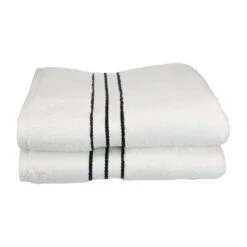 Superior 900GSM-H BTOWEL BK 900 Gsm Egyptian Cotton Bath Towel Set - White With Black Border; 2 Pieces