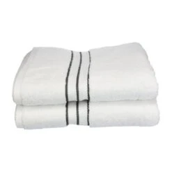 Superior 900GSM-H BTOWEL CL 900 Gsm Egyptian Cotton Bath Towel Set - White With Charcoal Border; 2 Pieces