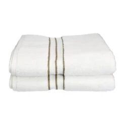 Superior 900GSM-H BTOWEL LA 900 Gsm Egyptian Cotton Bath Towel Set - White With Latte Border; 2 Pieces