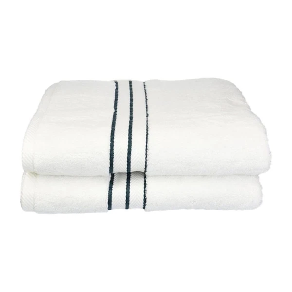 Superior 900GSM-H BTOWEL TL 900 Gsm Egyptian Cotton Bath Towel Set - White With Teal Border- 2 Pieces 1 Superior 900GSM-H BTOWEL TL 900 Gsm Egyptian Cotton Bath Towel Set - White With Teal Border- 2 Pieces
