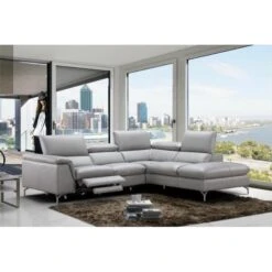 J&M Furniture 18235-RHFC Viola Premium Leather Sectional In Right Hand Facing Chaise; Light Grey