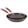 Rachael Ray 87633 Cucina Hard-Anodized Nonstick Twin Pack Skillet Set; Gray With Cranberry Red Handles