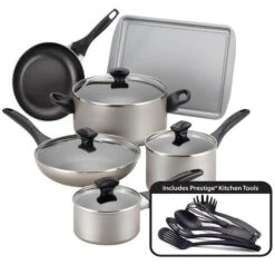 Farberware 21805 Dishwasher Safe Nonstick 15-Piece Cookware Set; Champagne