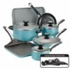 Farberware Aluminum 21926 Nonstick 17 Piece Cookware Set In Aqua