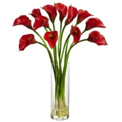 Mini Calla Lily Silk Flower Arrangement - Red