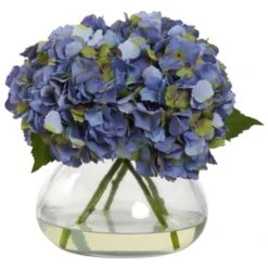 Large Blooming Hydrangea With Vase - Blue