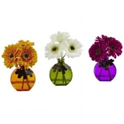 Gerber Daisy With Colored Vase - Set Of 3, 3PK
