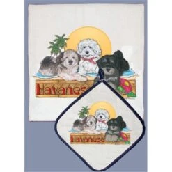 Pipsqueak Productions DP503 Dish Towel And Pot Holder Set - Havanese