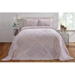 Better Trends BSRCDOPI Double & Full Ruffled Chenille Patchwork Bedspread; Pink - 96 In.