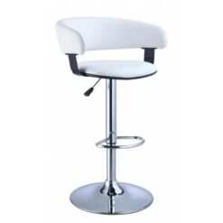 Powell 211-915 White Faux Leather Barrel & Chrome Adjustable Height Bar Stool