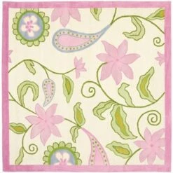 Safavieh 7 X 7 Ft. Square Novelty Kids Ivory And Pink Hand Tufted Rug