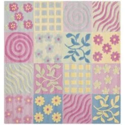 Safavieh 5 X 5 Ft. Square Novelty Kids Pink And Multicolor Hand Tufted Rug