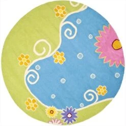 Safavieh 6 X 6 Ft. Round Novelty Kids Blue And Green Hand Tufted Rug