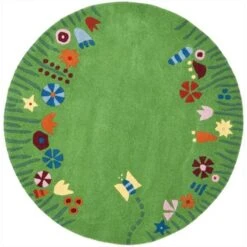 Safavieh 4 X 4 Ft. Round Novelty Kids Green And Multicolor Hand Tufted Rug