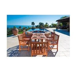 DropshipVendorGroup V98SET10 Malibu Eco-Friendly 7-Piece Wood Outdoor Dining Set With Stacking Dining Chairs