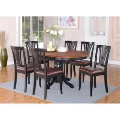 AV7-BLK-LC 7PC Avon Dining Table And 6 Faux Leather Upholstered Seat Chairs In Black