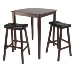 Winsome Trading 94360 3pc Inglewood High- Pub Dining Table With Cushioned Saddle Stool