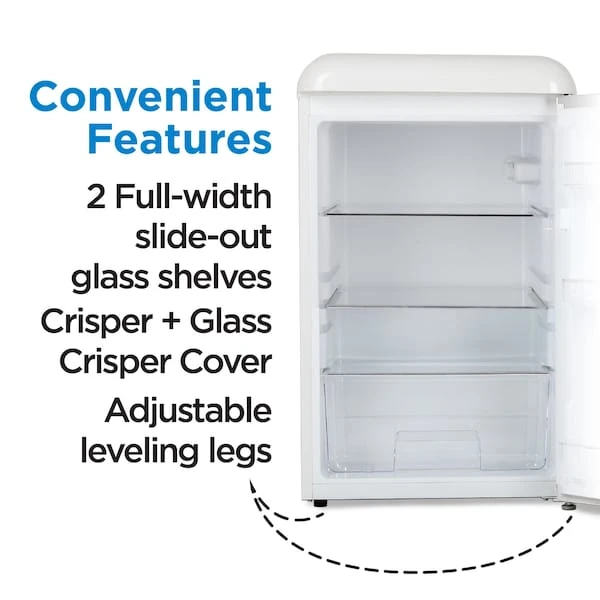 4.4 Cu. Ft. Refrigerator, Retro Fridge With Chrome Plate Handle, All-Refrigerator, White 2 4.4 Cu. Ft. Refrigerator, Retro Fridge With Chrome Plate Handle, All-Refrigerator, White - Image 2