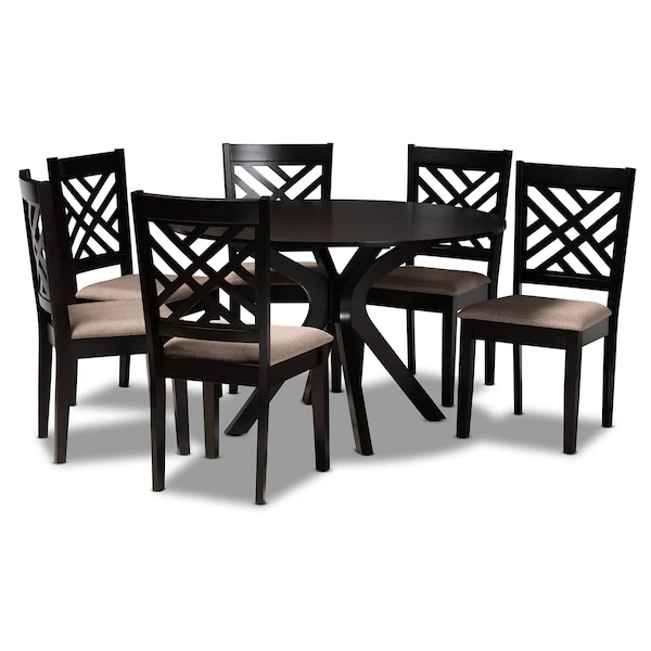 Baxton Studio Norah Sand Upholstered And Dark Brown Finished Wood 7-Piece Dining Set 1 Baxton Studio Norah Sand Upholstered And Dark Brown Finished Wood 7-Piece Dining Set