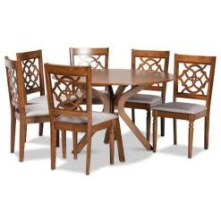 Baxton Studio Sadie Modern And Contemporary Grey Fabric And Walnut Brown Finished Wood 7-Piece Dining Set