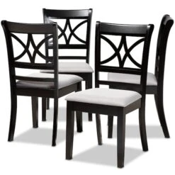 Baxton Studio Clarke Grey Upholstered And Espresso Wood 4-Piece Dining Chair Set