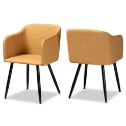 Baxton Studio Eris Tan Upholstered And Black Metal 2-Piece Dining Chair Set