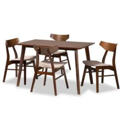Baxton Studio Lois Light Beige Upholstered And Walnut Wood 5-Piece Dining Set